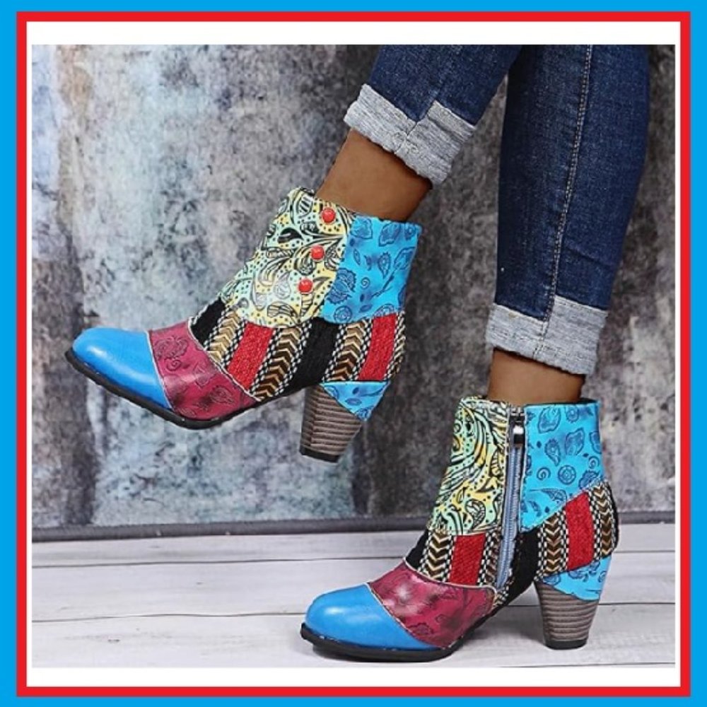 NWOT Vegan Leather Splice Patchwork Ankle Boots